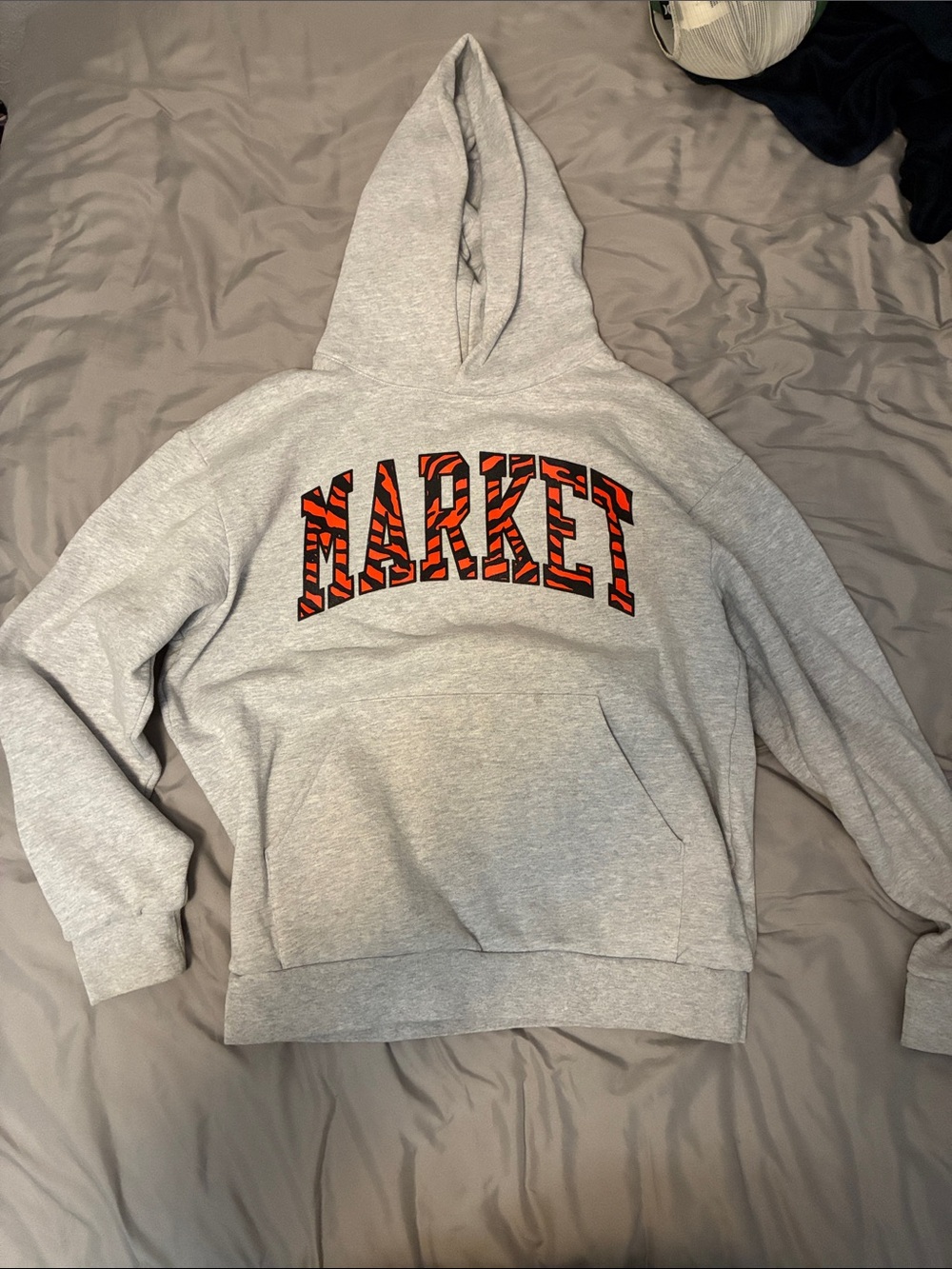 Market Logo Gray Hoodie with Tiger Print